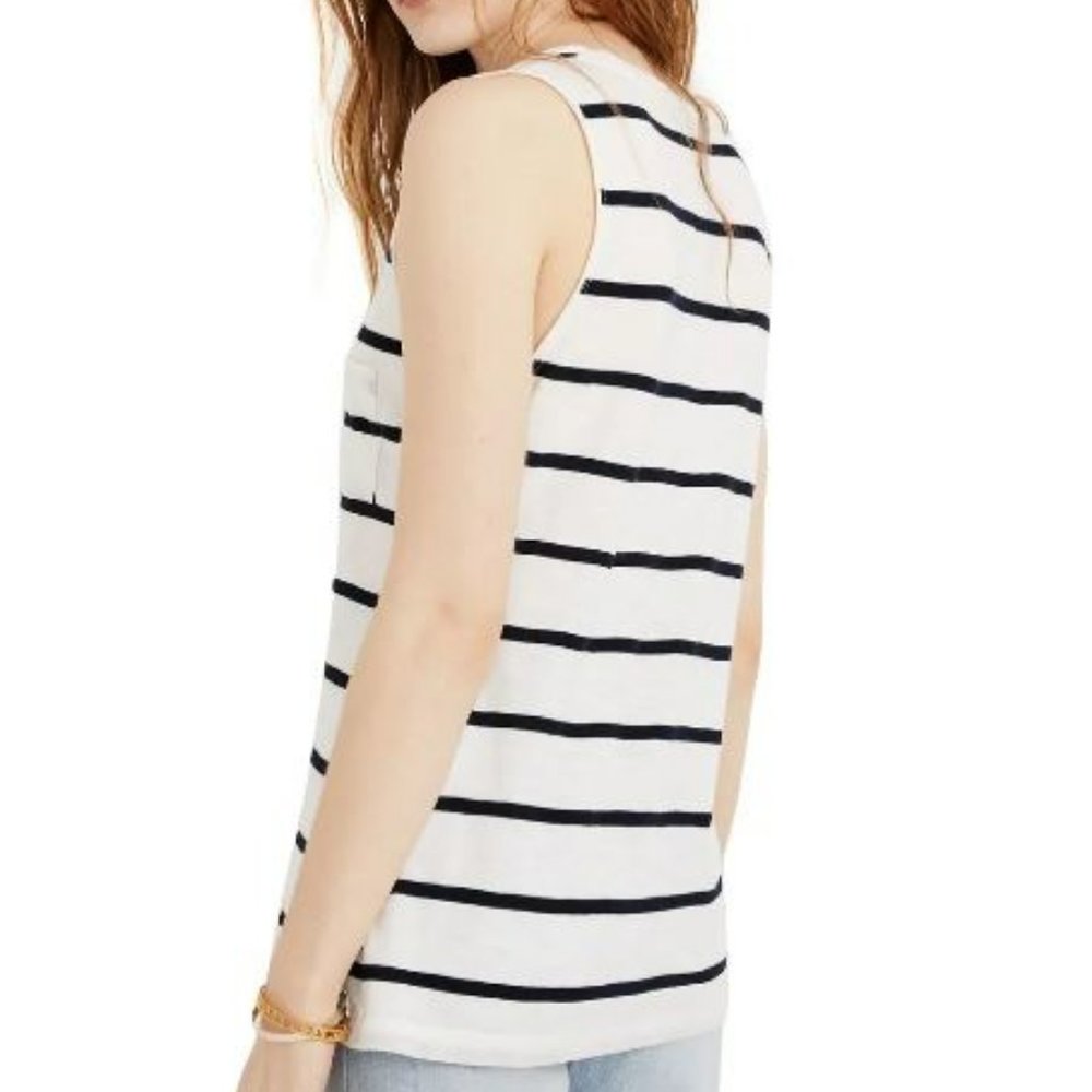 Madewell Whisper Cotton V-Neck Pocket Tank in Creston Stripe - Picture 3 of 5